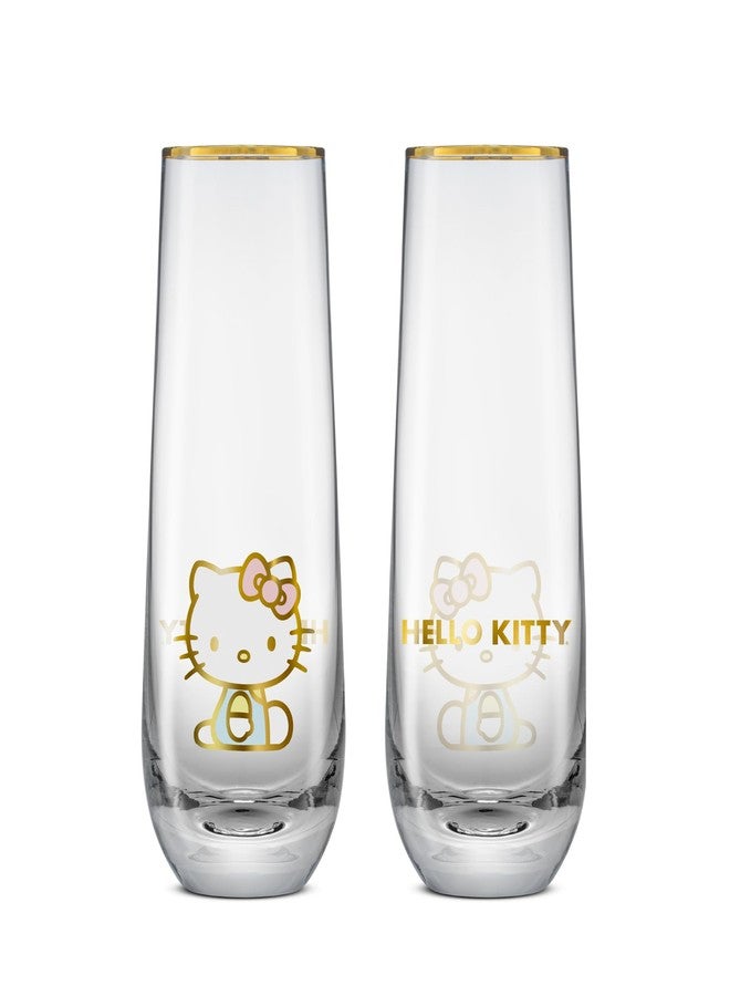 JoyJolt Hello Kitty Stay Gold Stemless Flutes, 9.4oz Drinking Glasses Set of 4, Sanrio Highball Glasses, Kawaii Hello Kitty Kitchen Glass Set Ideal for Water Juice Smoothies, Skinny Tall Glasses - Image 2