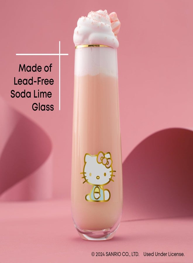 JoyJolt Hello Kitty Stay Gold Stemless Flutes, 9.4oz Drinking Glasses Set of 4, Sanrio Highball Glasses, Kawaii Hello Kitty Kitchen Glass Set Ideal for Water Juice Smoothies, Skinny Tall Glasses - Image 4