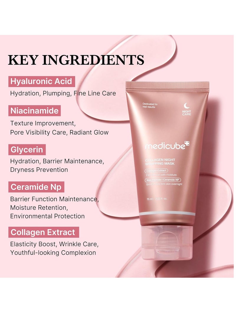 ميديكيوب الكولاجين ليلة التفاف قناع تقشير مجموعة - مرونة وترطيب الرعاية ، والحد من الترهل والظلام - تحلل الكولاجين للبشرة لامعة - العناية بالبشرة الكورية ، 2.53 فلوريدا.oz - Image 2