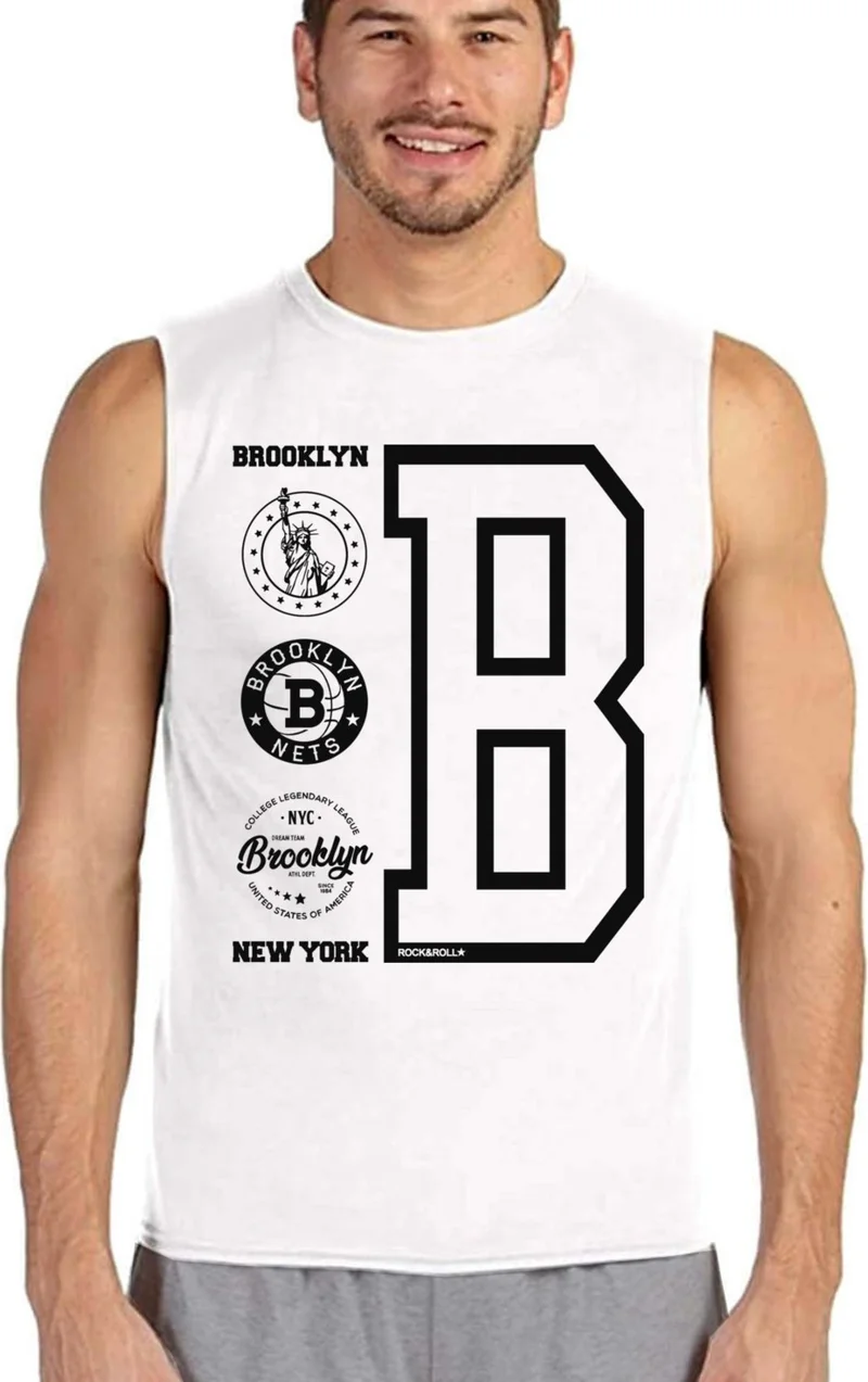 Brooklyn Logo White Men's Cut Sleeve / Sleeveless T-Shirt