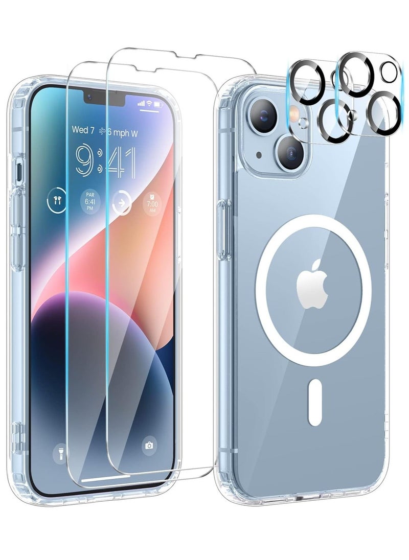 Raxoom [SUPER 5-IN-1] MAGNETIC CASE FOR IPHONE 15 6.1" 2023 WITH 2-PACK SCREEN PROTECTOR + 2 CAMERA LENS PROTECTOR, YELLOWING RESISTANCE CLEAR MAGSAFE CASE FOR IPHONE 15 5G (CLEAR) - Image 1