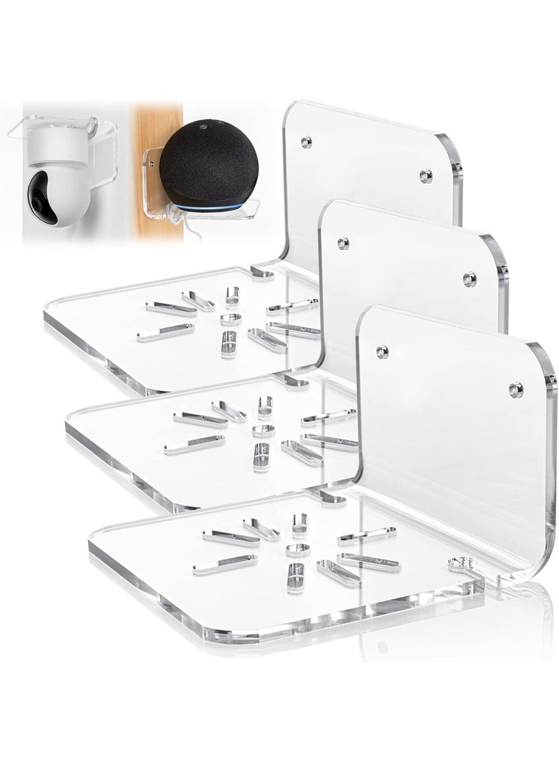ZEESQUARE Acrylic Wall Shelf Set of 3 | Universal Clear Adhesive Floating Shelf for Security Cameras, WiFi Routers, Smart Speakers, Baby Monitors & Home Devices | No-Drill Wall Mount with Cable Clips - Image 1