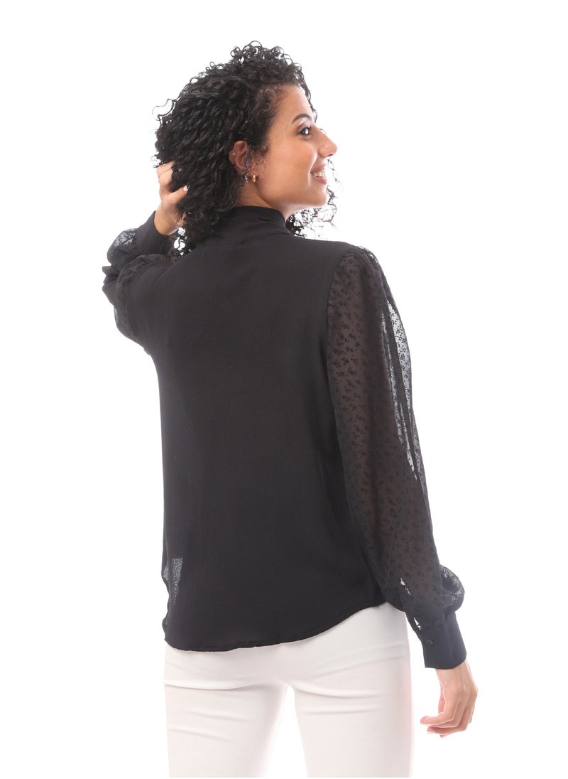 MERCH V Neck Blouse With Tie And Sheer Sleeves  - Image 3