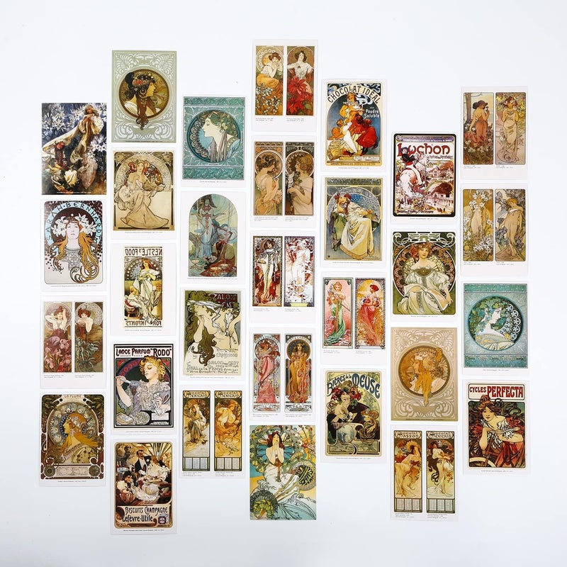 EDENMS Alphonse Mucha Art Postcards, Famous Painting Artwork Post Cards Bulk Pack(30 Pack), Aesthetic Art Picture Collage Kit for Wall, Postcards Poster for School Students Teacher Thank You Note Cards - Image 1