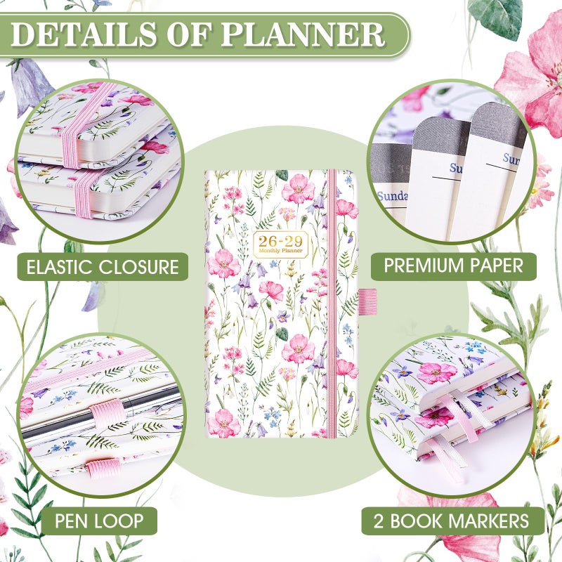 Lortarl Pocket Calendar 2026-2029 - 3 Year Monthly Planner 2026-2029, July 2026 - June 2029, 6.4" x 3.8", Pocket Planner with Elastic Closure - Image 3