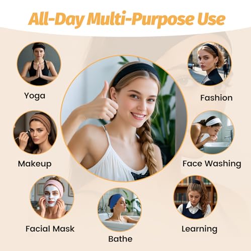 HSEM Headbands for Women - 6 Pack Wide Elastic Hair Bands | Stretchy Sweatbands Hair Bands | Soft Sports Thin Head Bands | Non-Slip Accessories Bands for Fashion, Washing Face, Workouts, Yoga, Daily Use - Image 4