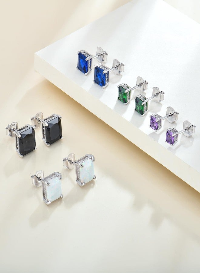 واي أل أقراط سوليتير مربعة من الفضة الإسترليني عيار 925، مرصعة بحجر ياقوت صناعي بقصة برنسيس 7 مم، مجوهرات نسائية - Image 3