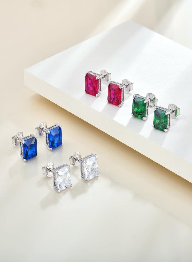 واي أل أقراط سوليتير مربعة من الفضة الإسترليني عيار 925، مرصعة بحجر ياقوت صناعي بقصة برنسيس 7 مم، مجوهرات نسائية - Image 4