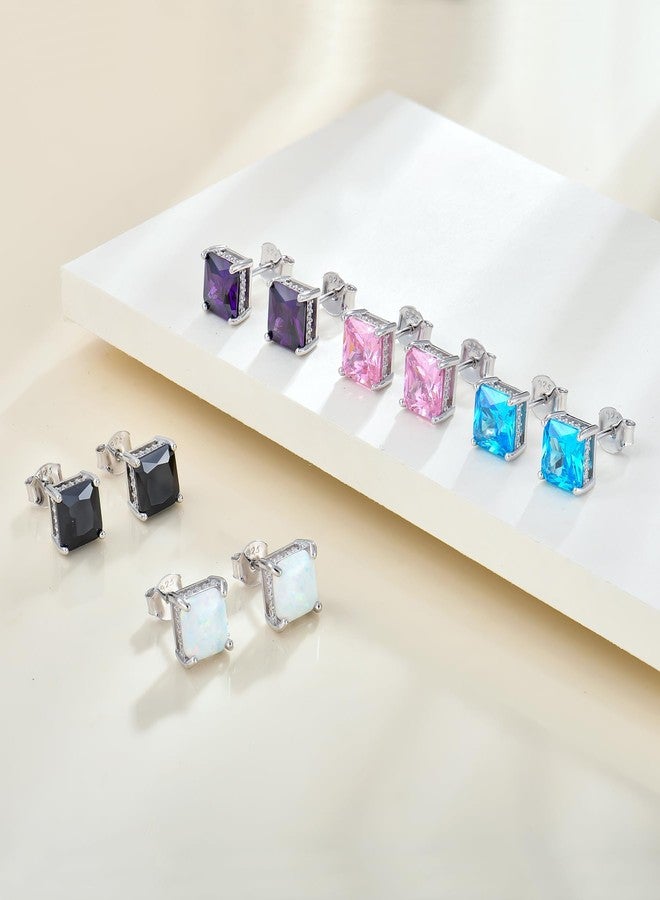 واي أل أقراط سوليتير مربعة من الفضة الإسترليني عيار 925، مرصعة بحجر ياقوت صناعي بقصة برنسيس 7 مم، مجوهرات نسائية - Image 5