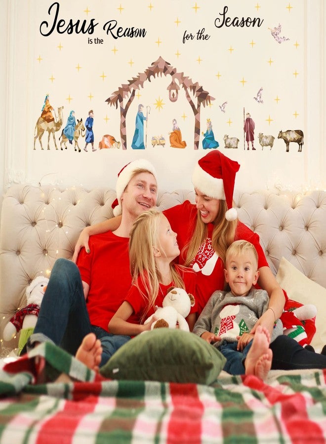 Hotop Christmas Nativity Scene Wall Decal Colorful Religious Nativity Wall Stickers Christian Vinyl Removable Modern Mural Decor for Xmas Holiday Bedroom Living Room - Image 2