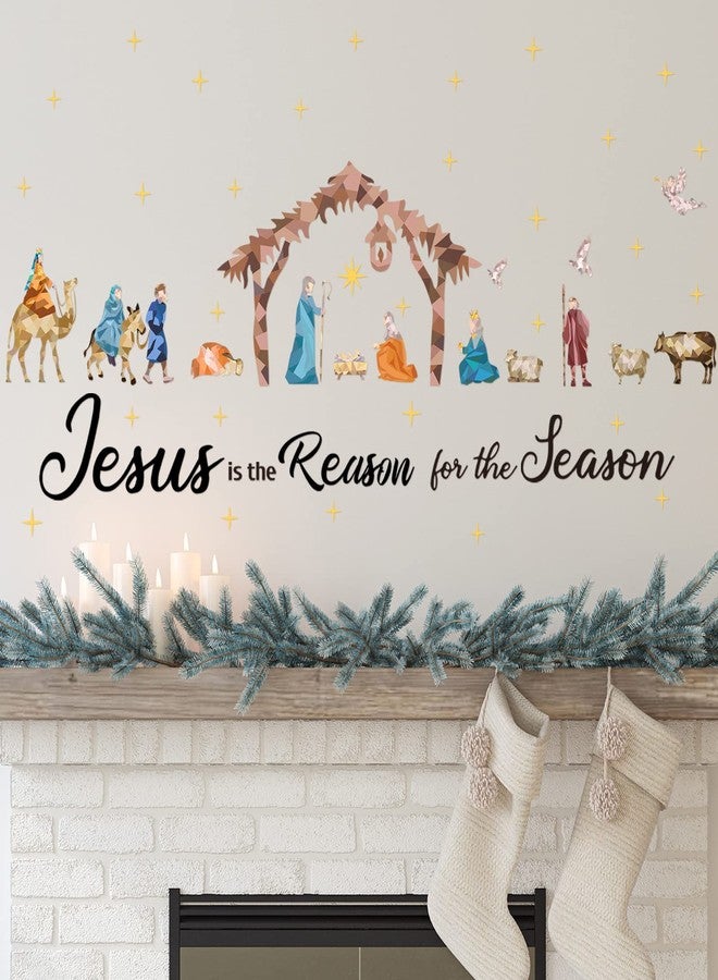 Hotop Christmas Nativity Scene Wall Decal Colorful Religious Nativity Wall Stickers Christian Vinyl Removable Modern Mural Decor for Xmas Holiday Bedroom Living Room - Image 1