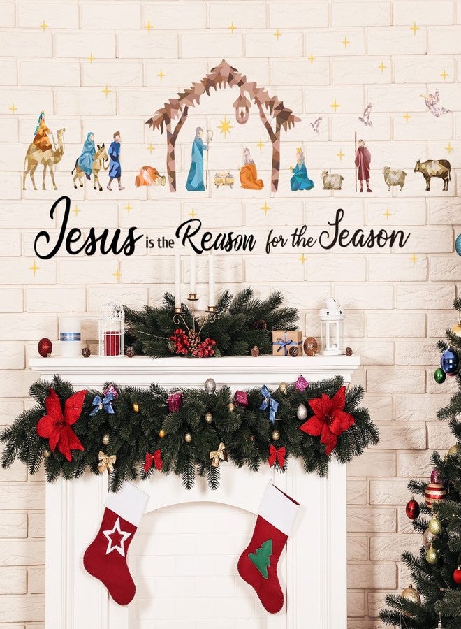 Hotop Christmas Nativity Scene Wall Decal Colorful Religious Nativity Wall Stickers Christian Vinyl Removable Modern Mural Decor for Xmas Holiday Bedroom Living Room - Image 4