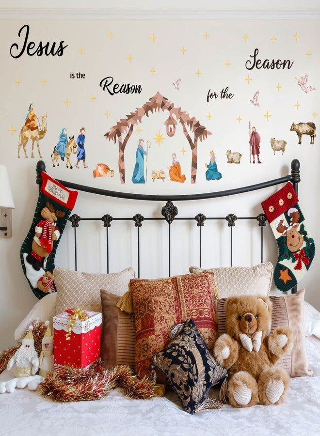Hotop Christmas Nativity Scene Wall Decal Colorful Religious Nativity Wall Stickers Christian Vinyl Removable Modern Mural Decor for Xmas Holiday Bedroom Living Room - Image 5