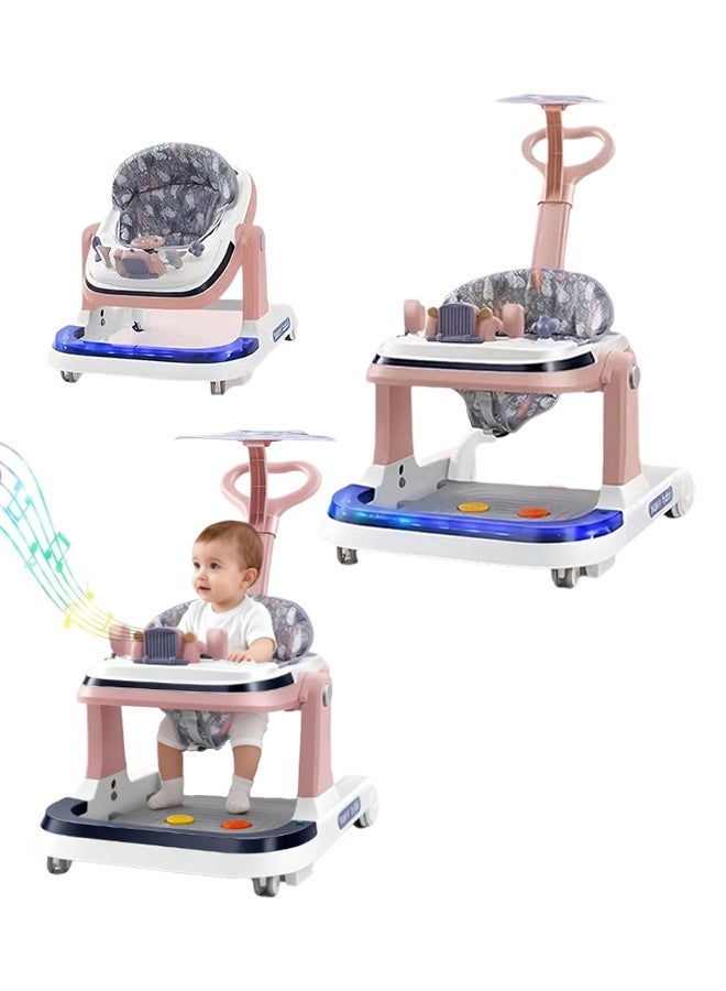 مشاية أطفال قابلة للطي 3 في 1، مشاية دفع للأطفال مع مقبض دفع للأهل، موسيقى وإضاءة، طاولة تغذية، واقي من الشمس، 5 ارتفاعات قابلة للتعديل، تساعد الطفل على المشي، مشاية للأطفال للأطفال، سيارة أطفال مع مقبض دفع للوالدين للرضع الأولاد والبنات - Image 1
