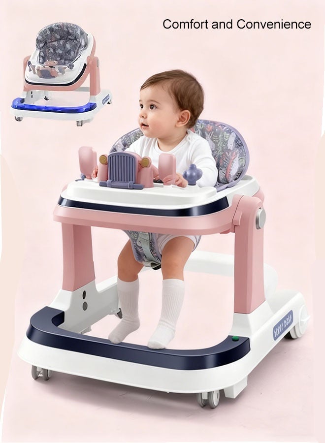 مشاية أطفال قابلة للطي 3 في 1، مشاية دفع للأطفال مع مقبض دفع للأهل، موسيقى وإضاءة، طاولة تغذية، واقي من الشمس، 5 ارتفاعات قابلة للتعديل، تساعد الطفل على المشي، مشاية للأطفال للأطفال، سيارة أطفال مع مقبض دفع للوالدين للرضع الأولاد والبنات - Image 3