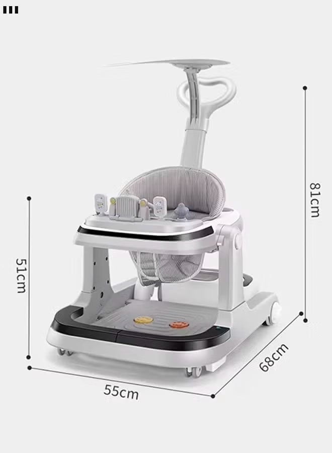 مشاية أطفال قابلة للطي 3 في 1، مشاية دفع للأطفال مع مقبض دفع للأهل، موسيقى وإضاءة، طاولة تغذية، واقي من الشمس، 5 ارتفاعات قابلة للتعديل، تساعد الطفل على المشي، مشاية للأطفال للأطفال، سيارة أطفال مع مقبض دفع للوالدين للرضع الأولاد والبنات - Image 2