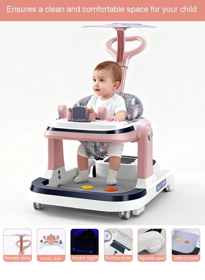 مشاية أطفال قابلة للطي 3 في 1، مشاية دفع للأطفال مع مقبض دفع للأهل، موسيقى وإضاءة، طاولة تغذية، واقي من الشمس، 5 ارتفاعات قابلة للتعديل، تساعد الطفل على المشي، مشاية للأطفال للأطفال، سيارة أطفال مع مقبض دفع للوالدين للرضع الأولاد والبنات - Image 4