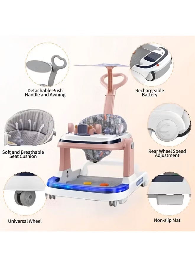 مشاية أطفال قابلة للطي 3 في 1، مشاية دفع للأطفال مع مقبض دفع للأهل، موسيقى وإضاءة، طاولة تغذية، واقي من الشمس، 5 ارتفاعات قابلة للتعديل، تساعد الطفل على المشي، مشاية للأطفال للأطفال، سيارة أطفال مع مقبض دفع للوالدين للرضع الأولاد والبنات - Image 5