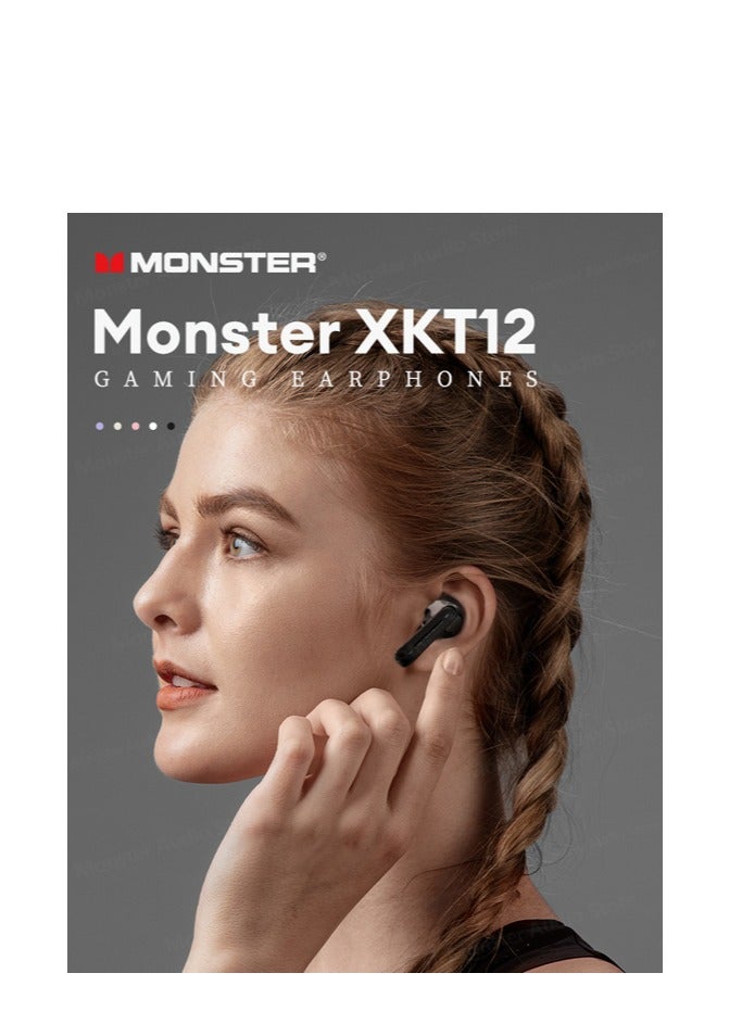 Monster XKT12 Wireless Bluetooth Earbuds Gaming Headphones Deep Bass Low Latency Game Headset with Built-in Microphone For Gaming Noise Canceling Headsets Pink - Image 1