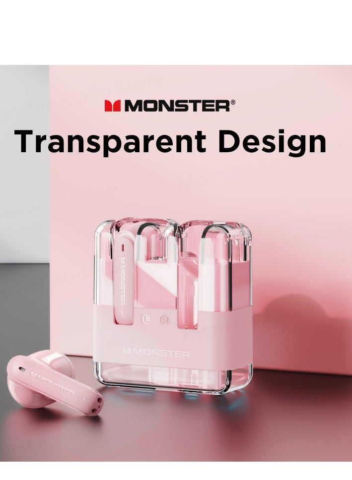 Monster XKT12 Wireless Bluetooth Earbuds Gaming Headphones Deep Bass Low Latency Game Headset with Built-in Microphone For Gaming Noise Canceling Headsets Pink - Image 2