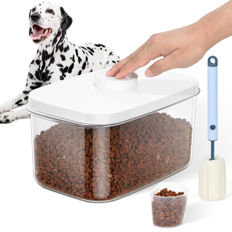 LEAWALK 6 lbs Airtight Dog Cat Food Storage Container and Dog Treat Containers BPA-Free, PET Clear Stackable Pet Storage Bin, 1-Cup Scoop, 1-Sponge cleaning brush, Pop Top, With handle, Easy Mobility-Medium - Image 1