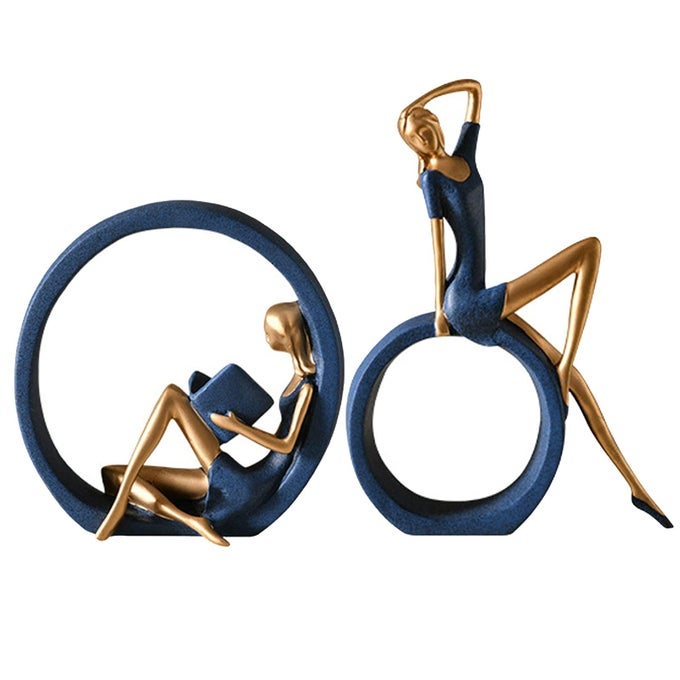 2PCS 11H GIRL STATUESRESIN ABSTRACT SCULPTURESREADING GIRL STATUE ORNAMENTSYOGA GIRL COLLECTIBLE FIGURINES FOR HOME OFFICE LIVING ROOM TABLE BOOKSHELF DESK HOUSEWARMING DCOR