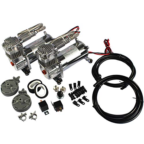 JDMSPEED New 12 Volt Dual Chrome 440C 200 PSI Air Compressor Kit 440C - Image 1