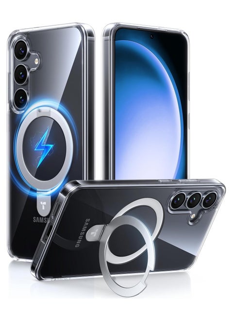 Magnetic Stand for Samsung Galaxy S25 Case, [Compatible with MagSafe] [Mil-Grade Drop Tested] Shockproof Ring Translucent Slim Protective Phone Case for S25 Case Ostand, Clear