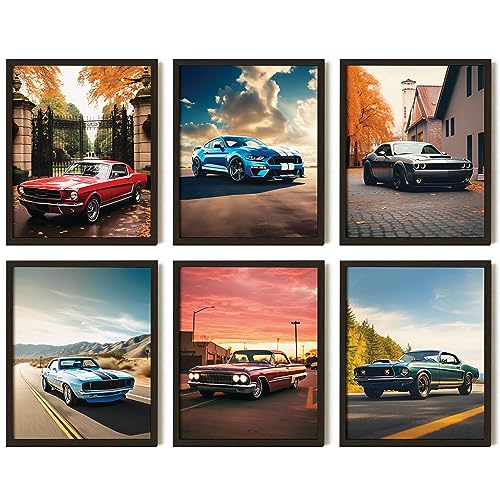 97 Decor Muscle Car Wall Art Vintage Race Car Posters for Boys Bedroom Classic Car Prints for Mens Room Retro Auto Pictures Antique Vehicle Artwork 8x10 Unframed