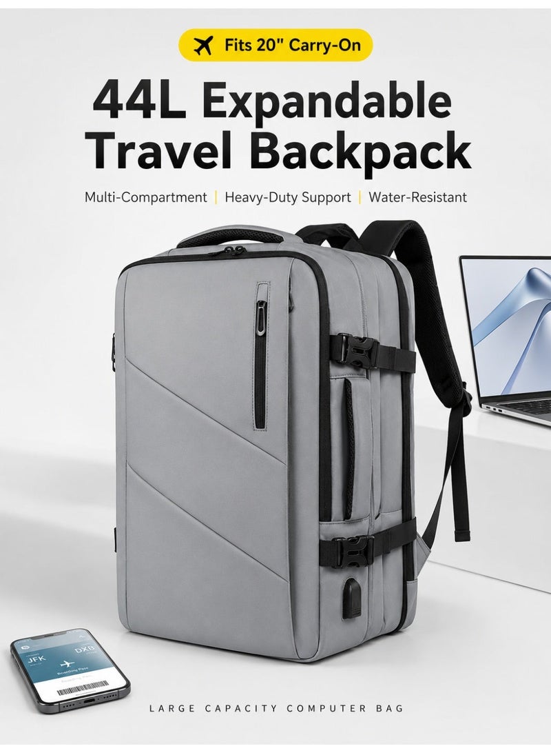 lebonaer Travel Bag Expandable, Flight Approved Carry On Backpack For International Travel Bag, Water Resistant Durable 17-inch Laptop Backpacks, Laptop Bag Luggage Backpack For Men Sports Luggage Backpack For Womens Travel Backpack For Luggage Men School Bag Shoulder Bag Built-in USB Charging Port - Image 1