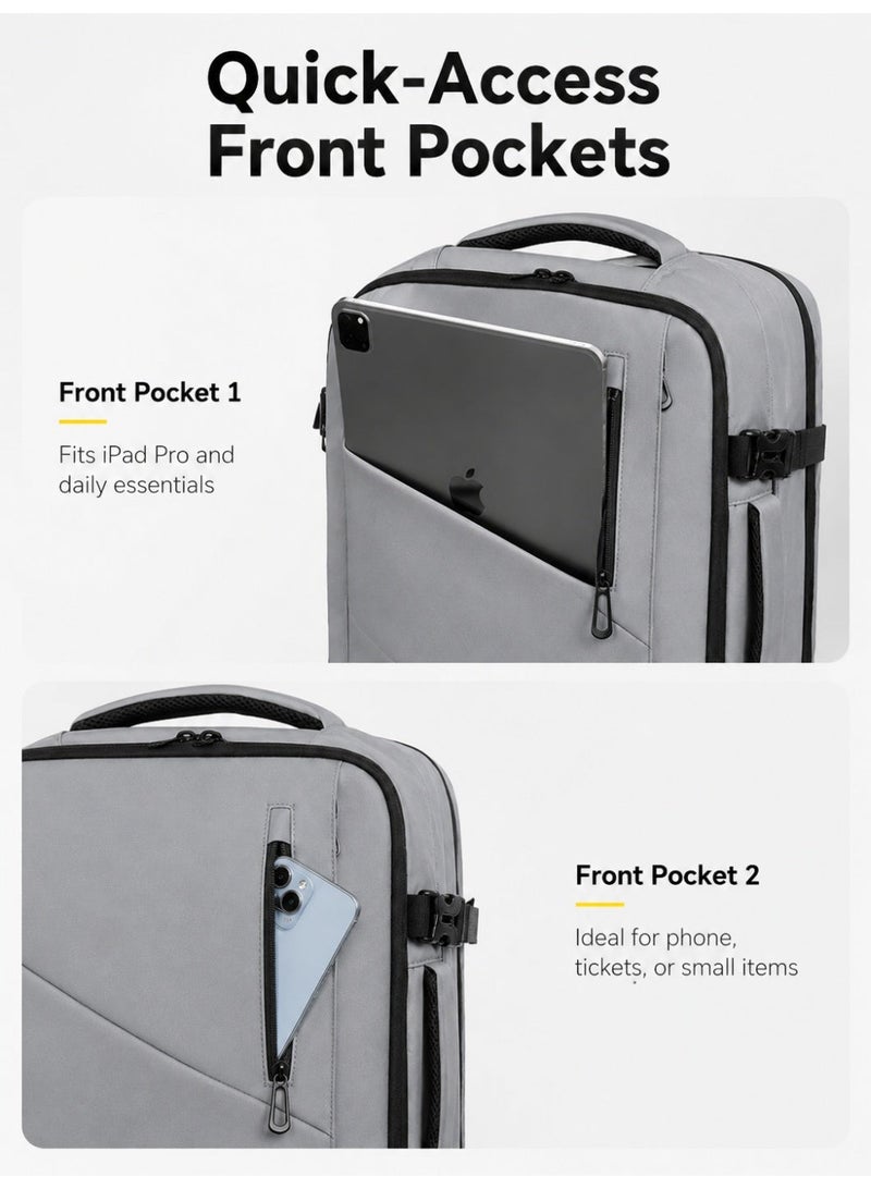 lebonaer Travel Bag Expandable, Flight Approved Carry On Backpack For International Travel Bag, Water Resistant Durable 17-inch Laptop Backpacks, Laptop Bag Luggage Backpack For Men Sports Luggage Backpack For Womens Travel Backpack For Luggage Men School Bag Shoulder Bag Built-in USB Charging Port - Image 5