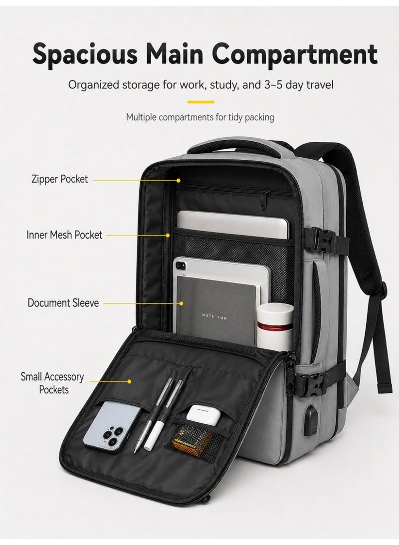 lebonaer Travel Bag Expandable, Flight Approved Carry On Backpack For International Travel Bag, Water Resistant Durable 17-inch Laptop Backpacks, Laptop Bag Luggage Backpack For Men Sports Luggage Backpack For Womens Travel Backpack For Luggage Men School Bag Shoulder Bag Built-in USB Charging Port - Image 3