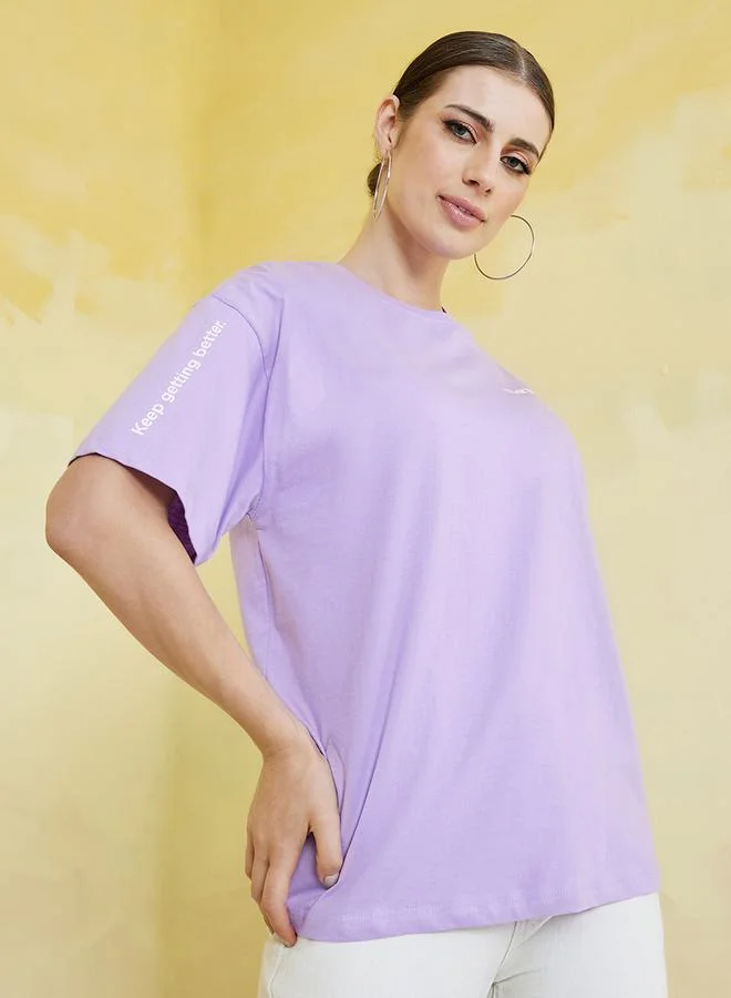 Styli Oversized Slogan Print Longline T-Shirt