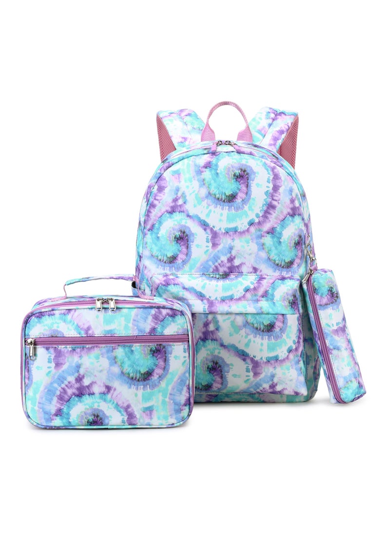 Loquat Printed Three-Piece School Bags Large Capacity Space Backpack Green  - Image 1