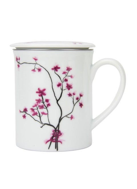 Microwave Safe Fine Porcelain  Oriental Cherry Mug with Lid And infuser for Loose Leaf Tea (0.2L)  3pc