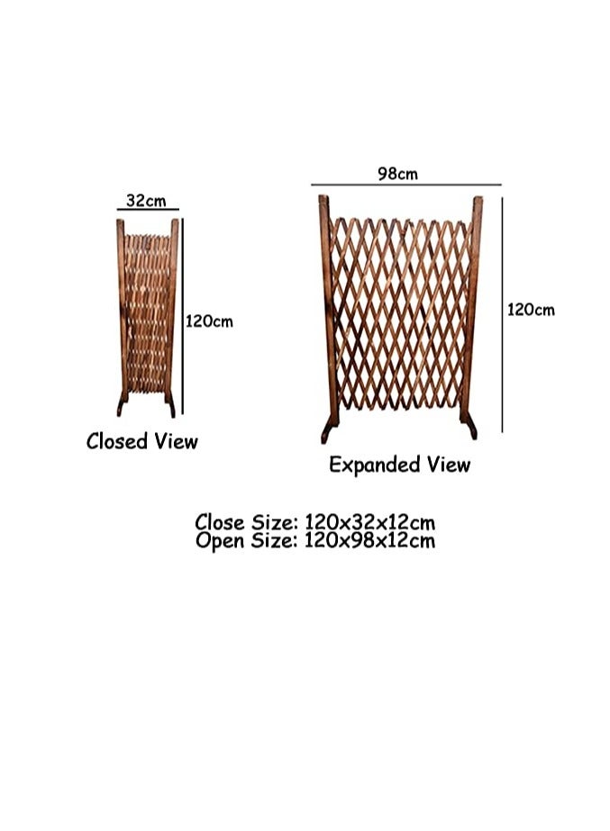 Generic Expendable Wooden Fence Trellis For Climbing Plants 120x30x12cm Brown Colour | Versatile Outdoor Garden & Pet Barrier | Telescopic Decorative Fence for Home, Balcony, & Villa | Portable Wicker Garden Grid  - Image 2