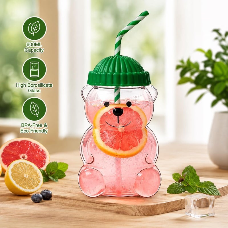 Generic Teddy Bear Glass Tumbler with Straw and Lid, Cute Reusable Glass Drinking Cup for Iced Coffee, Milk, Tea, Juice and Beverages, Decorative Bear Mug for Kitchen, Coffee Bar, Birthday and Christmas Gift - Image 5