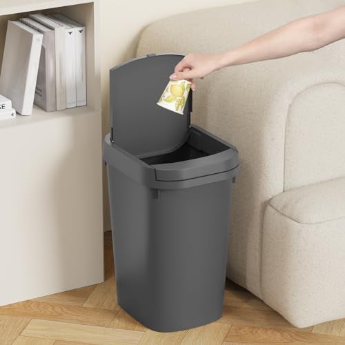 KSSKSS 3 Pack Bathroom Small Trash Can with Lid 26 Gallon Slim Garbage Bin with PopUp Lid 10L Plastic Wastebasket for Bedroom Office Kitchen Toilet Gray - Image 3
