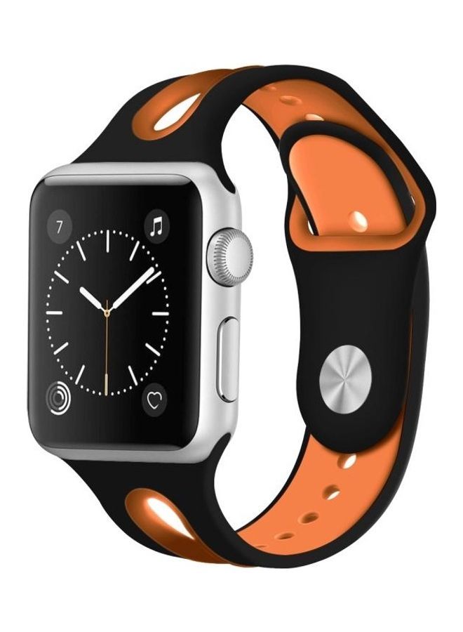 NIBEMINENT Two-tone Open Watchband For Apple Watch Series 7 41mm/6 & SE 5 4 40mm/3 2 1 38mm Black/Orange - Image 3