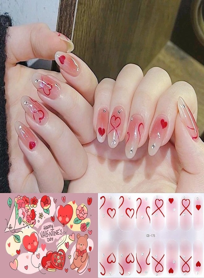 KRTBKR 5 Sheets Valentines Day Gel Nail Stickers for Nail Art Pink Red Heart Gel Nail Polish Strips Romantic Love Glitter Design Cute Holiday Stickers Full Wrap Gel Nail Strips Stickers for Acrylic Nails - Image 2