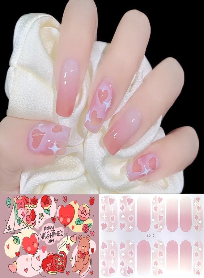 KRTBKR 5 Sheets Valentines Day Gel Nail Stickers for Nail Art Pink Red Heart Gel Nail Polish Strips Romantic Love Glitter Design Cute Holiday Stickers Full Wrap Gel Nail Strips Stickers for Acrylic Nails - Image 5