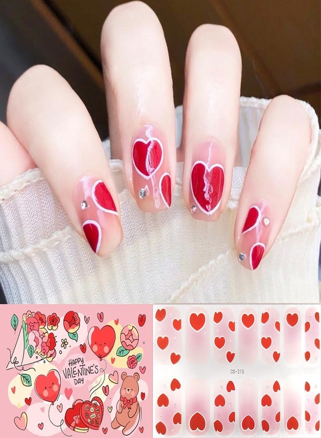 KRTBKR 5 Sheets Valentines Day Gel Nail Stickers for Nail Art Pink Red Heart Gel Nail Polish Strips Romantic Love Glitter Design Cute Holiday Stickers Full Wrap Gel Nail Strips Stickers for Acrylic Nails - Image 4