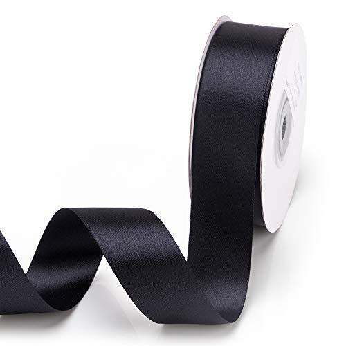 IHKFILAN Filan Double Face Satin Ribbon 1 Inch x 25 Yards Double Sided Solid Polyester Ribbon for Gift Wrapping Party Hair Braids Bow Baby Shower Decoration Floral Arrangement Craft Supplies, Black - Image 1