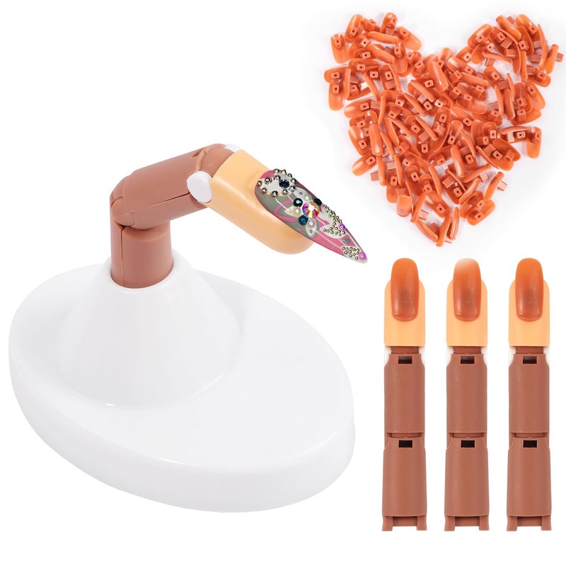 Deciniee Practice Fingers for Acrylic Nails Flexible Movable Fake Finger to Practice Fake Nails 3PCS Adjustable Nail Finger Practice with 1PC White Acrylic Finger Base 100PCS Brown Nail Tips With Box