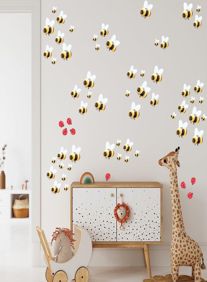 Ladinimo Bumble Bees and Ladybugs Wall Stickers，Removable Honey Bee Clings Mural Decals，Honey Bees Art Decals Honey Ladybugs Wall Embellishments Clings,for Nursery Kid Room Baby Bedroom Decor. - Image 5