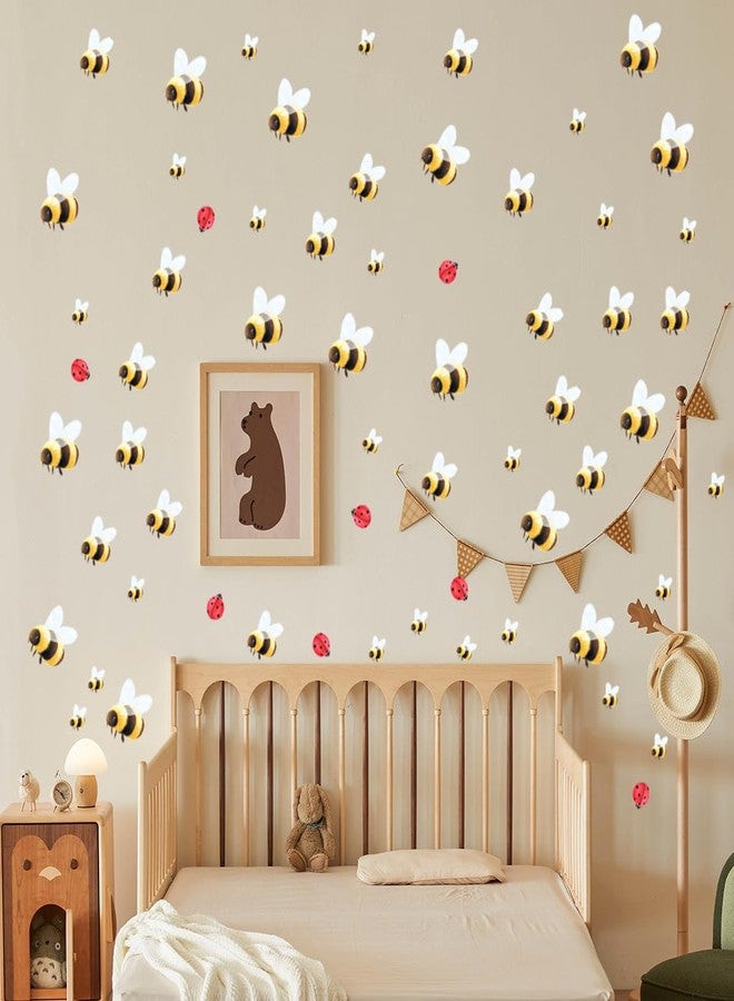 Ladinimo Bumble Bees and Ladybugs Wall Stickers，Removable Honey Bee Clings Mural Decals，Honey Bees Art Decals Honey Ladybugs Wall Embellishments Clings,for Nursery Kid Room Baby Bedroom Decor. - Image 1