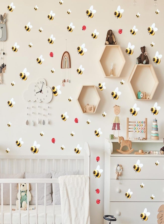 Ladinimo Bumble Bees and Ladybugs Wall Stickers，Removable Honey Bee Clings Mural Decals，Honey Bees Art Decals Honey Ladybugs Wall Embellishments Clings,for Nursery Kid Room Baby Bedroom Decor. - Image 3