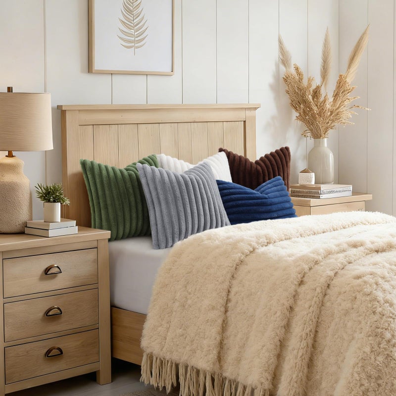 decorUhome Cozy Faux Fur Throw Pillow Covers 12x20 Set of 2 Decorative Soft Plush Striped Lumbar Modern Farmhouse Boho Couch Pillow Cases with Velvet Back for Sofa Bed Living Room, Dark Brown - Image 4