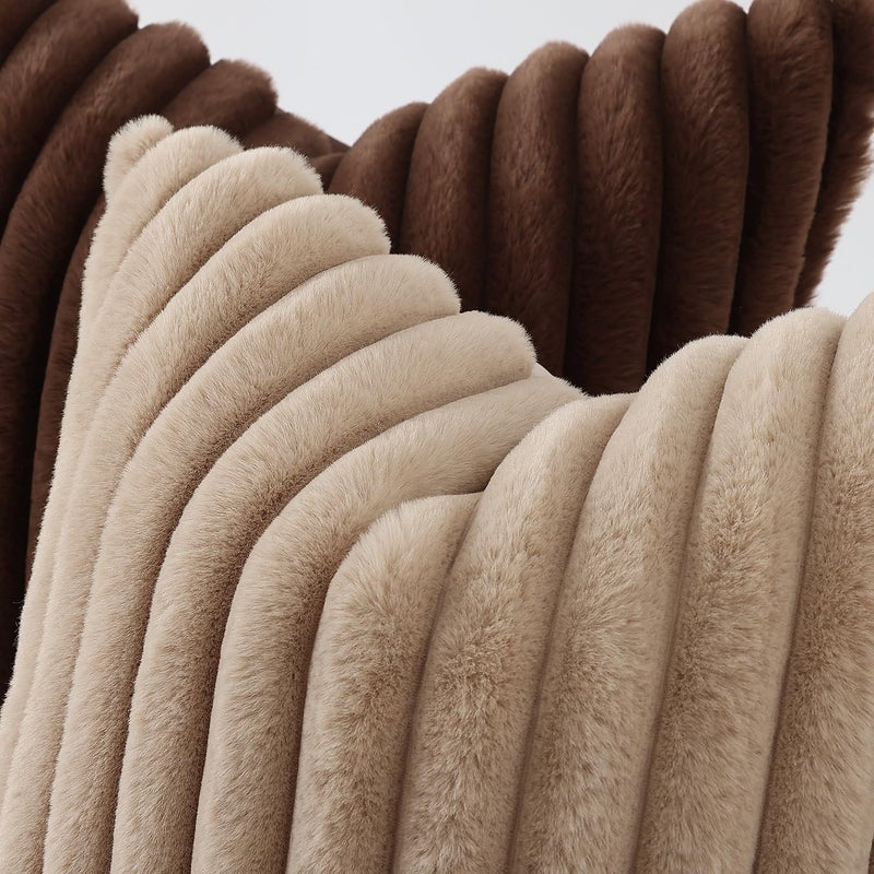 decorUhome Cozy Faux Fur Throw Pillow Covers 12x20 Set of 2 Decorative Soft Plush Striped Lumbar Modern Farmhouse Boho Couch Pillow Cases with Velvet Back for Sofa Bed Living Room, Dark Brown - Image 2