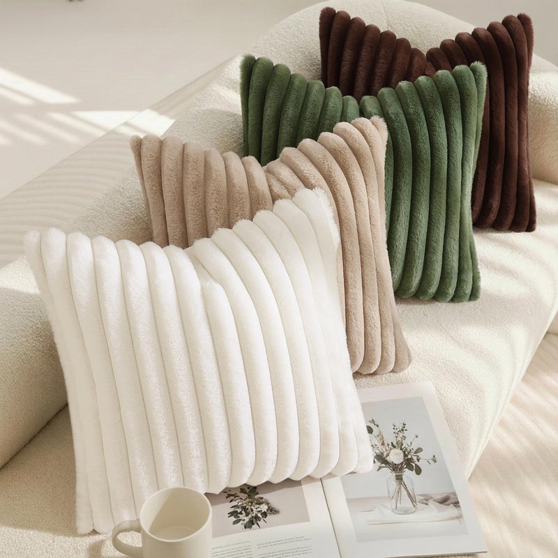 decorUhome Cozy Faux Fur Throw Pillow Covers 12x20 Set of 2 Decorative Soft Plush Striped Lumbar Modern Farmhouse Boho Couch Pillow Cases with Velvet Back for Sofa Bed Living Room, Dark Brown - Image 5